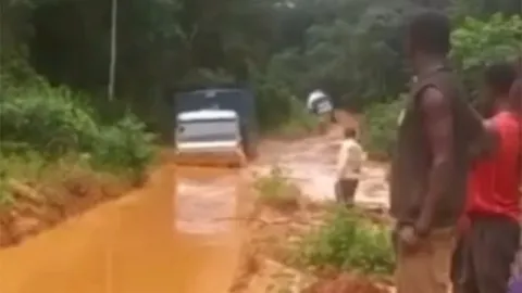 BeiBen Heavy-Duty Truck Driving Through High-Level Water
